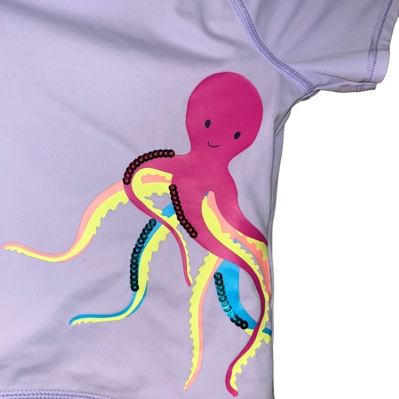 Lands’ end girls lilac purple swim rash guard sequin octopus top shirt 4 kid - Picture 3 of 4